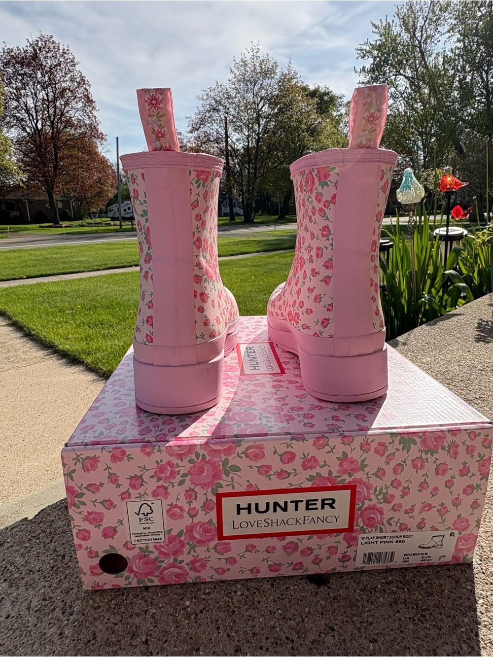 Hunter x LoveShackFancy Light Pink Floral Short Rain Boots - Picture 2 of 11
